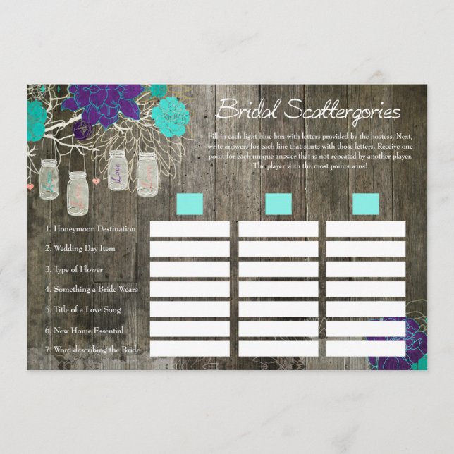 Jogo Scattergories Chá de Noiva | Floral Rústico (Frente)