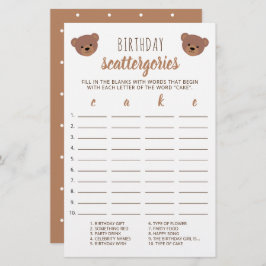 Jogo Scattergories de Bolo de Bear Bear Bear Birth