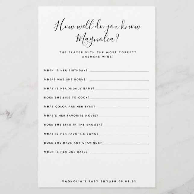 Jogo simples do Chá de fraldas (Frente)