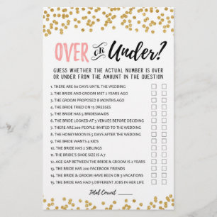 Jogo sobre ou sob Chá de panela ou Hen Party