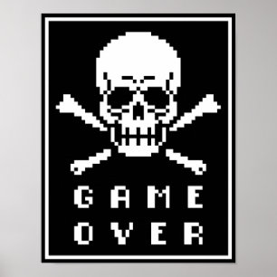 Jogo sobre Poster de Arte de Pixel Crossbones com 