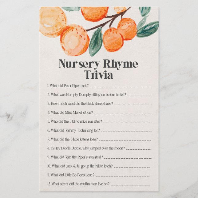 jogo trivi no berçário do chá de fraldas bonito (Frente)