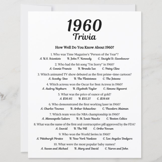 Jogo Trivia 1960 (Frente)