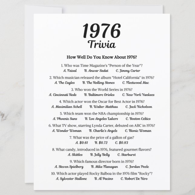 Jogo Trivia 1976 | 49º jogo de Festa de aniversári (Frente)