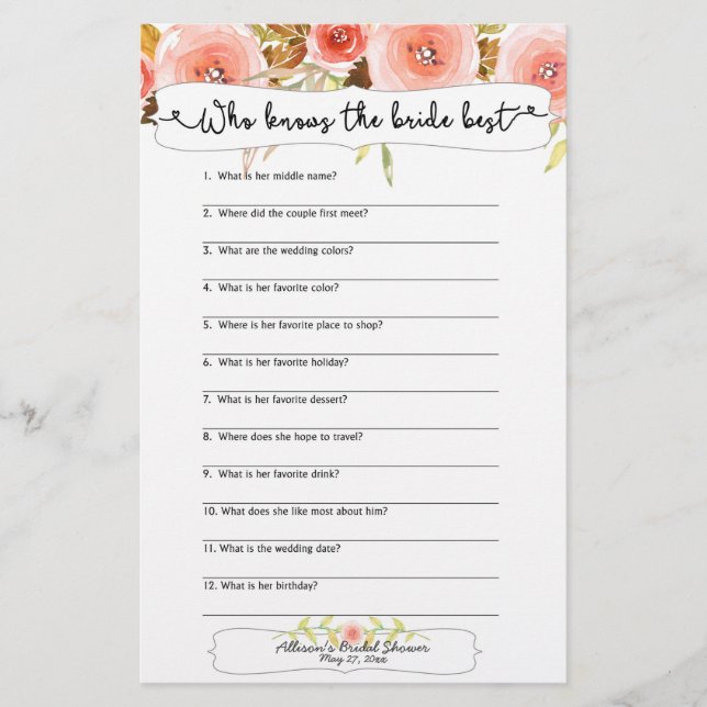 Jogos chás de panela que conhecem melhor a noiva (Frente)