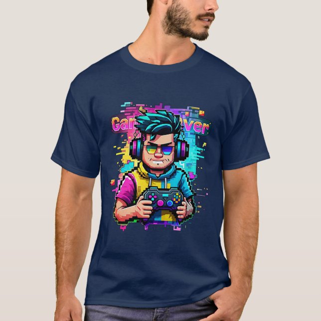 Jogos de Arte Neon Pixel para Camiseta Gamer T-Shi (Frente)
