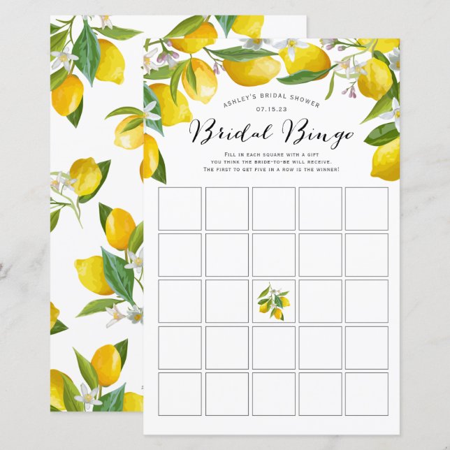 Jogos de bingo de chá de panela Lemon Themed, (Frente/Verso)