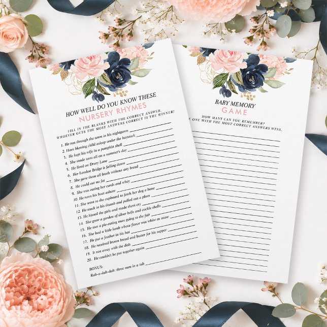 Jogos de Chá de Bebê de Floral Rosa e Azul com Fre (Keep your guests fully entertained while maintaining a flawless, upscale aesthetic with these games.)
