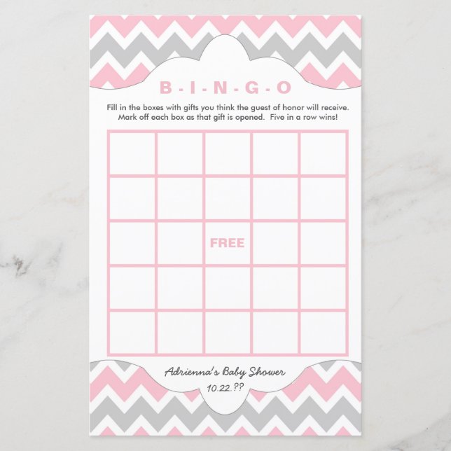 Jogos de chá de fraldas de Cinza rosa Bingo com bo (Frente)