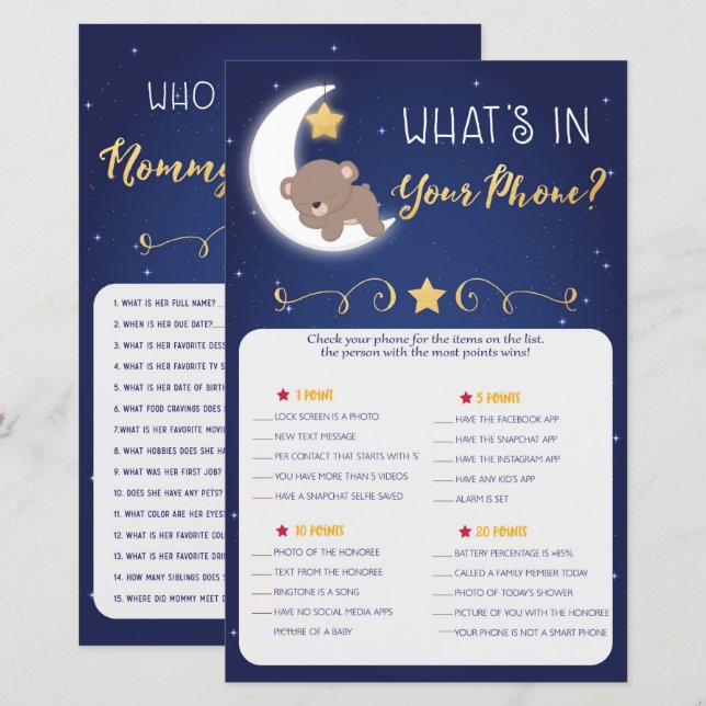 Jogos de chá de fraldas que conhecem Mamães, jogos (Frente/Verso)