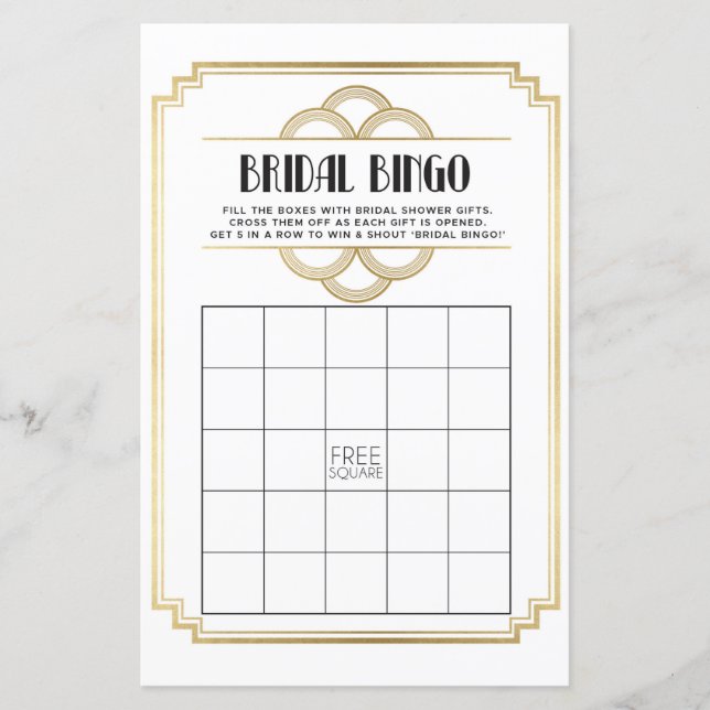 Jogos de Chá de Noiva Bingo Jogo Casamento Art Déc (Frente)