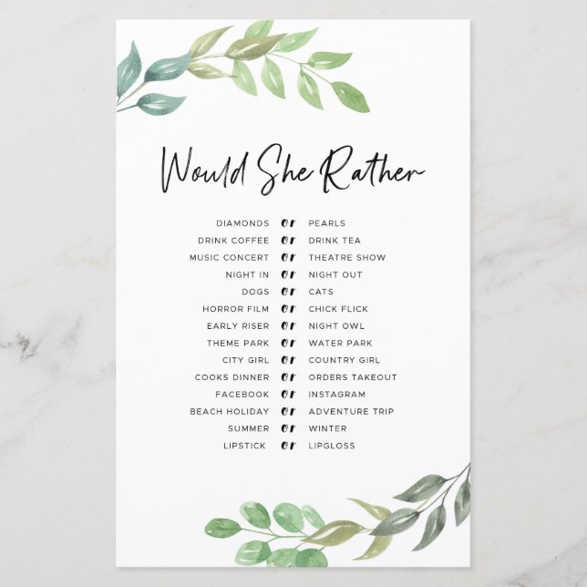 Jogos de Chá de Noiva Ela Prefere Folhagem (Frente)