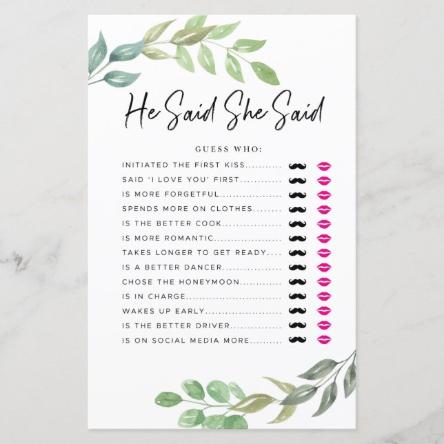 Jogos de Chá de Noiva Ele Disse Ela Disse Jogo Ver (Frente)