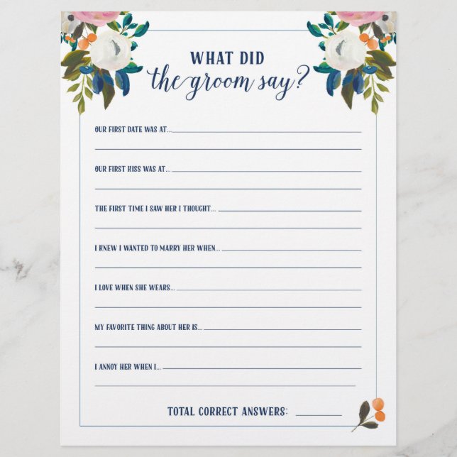 Jogos de Chá de Noiva O que o Noivo Disse (Frente)