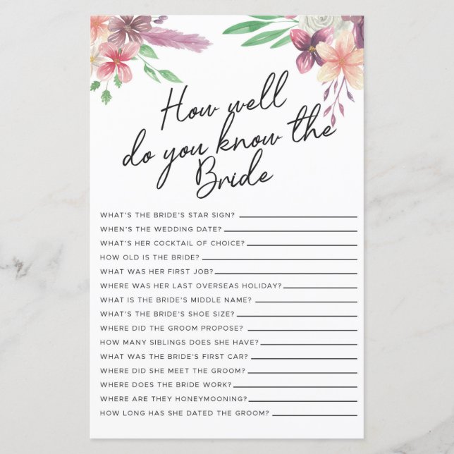 Jogos De chá de panela Como Você Conhece A Noiva? (Frente)