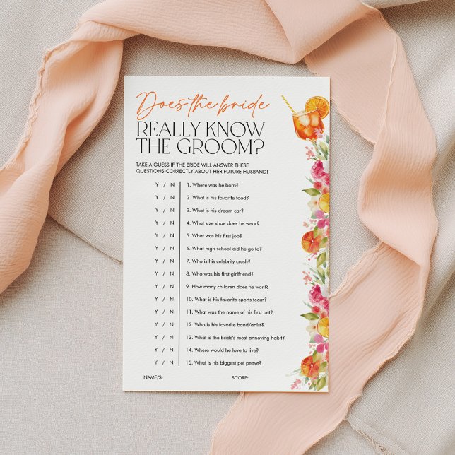 Jogos de Chuveiro de Noiva Spritz Citrus Noiva Con (Does the Bride really know the groom? First spritz Bridal Shower Game )