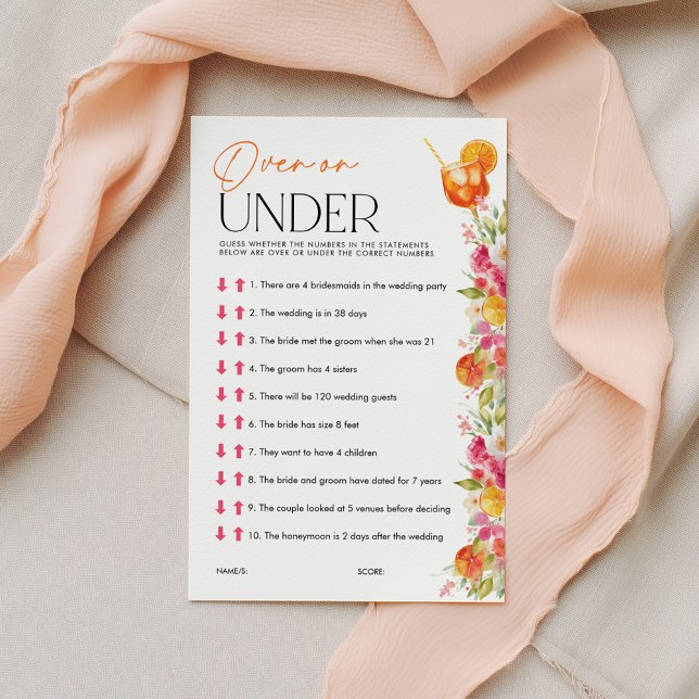 Jogos de Chuveiro Nupcial Spritz Acima ou Abaixo (Over or Under? Love at First Spritz | Bright Floral Citrus Bridal Shower)