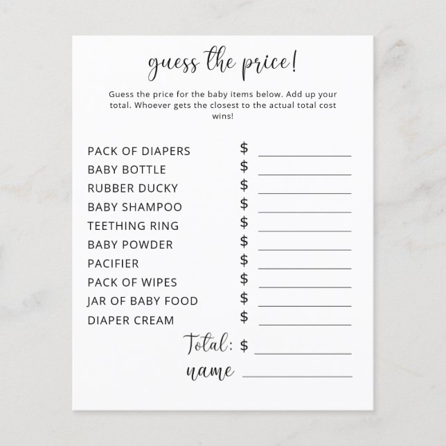 Jogos de festas | Jogo de Adivinhação de Preço (Frente)