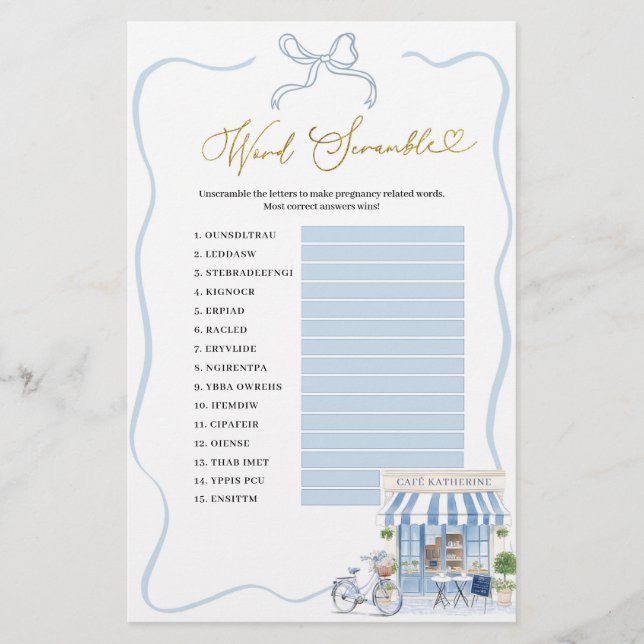 Jogos de Palavra do Café Parisiense Coquette (Frente)