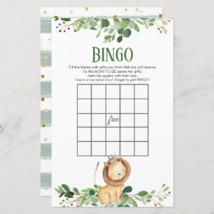 Jogos do Bingo do Chá de fraldas Príncipe Lion Gre