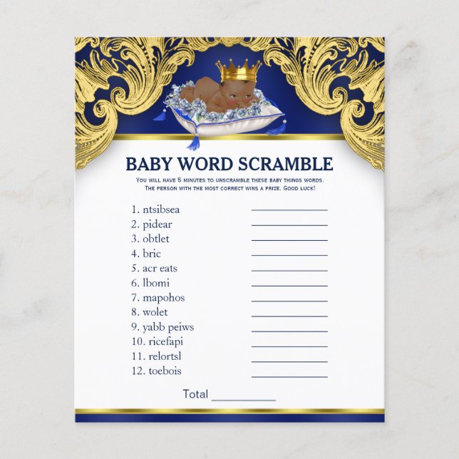 Jogos do Chá de fraldas Príncipe Africano-American (Frente)