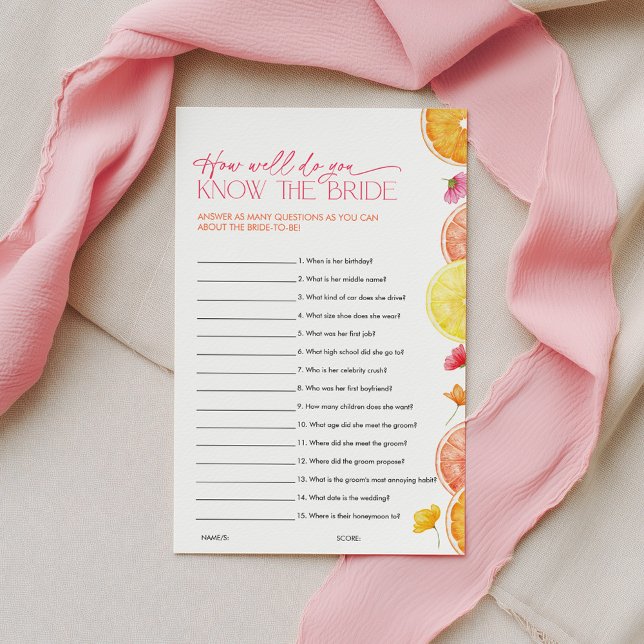 Jogos do Chá de Noiva Main Squeeze Conheça a Noiva (How well do you know the Bride? Main Squeeze Citrus Bridal Shower Game)