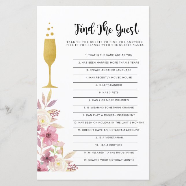 Jogos do chá de panela Encontre o Champanhe de Jog (Frente)