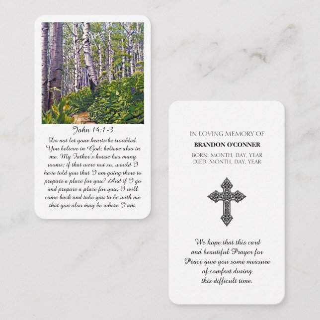 John 14:1-3 Cartão de condolências funerário (Frente/Verso)