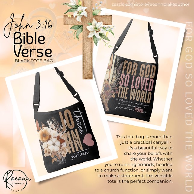 John 3:16 Bíblia Verse Black Tote Bag (Criador carregado)