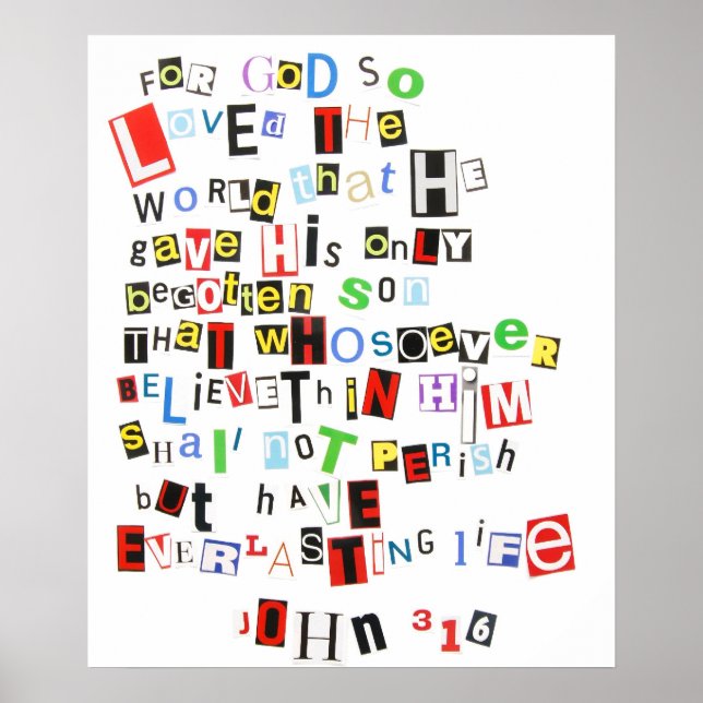 John 3:16 Ransom Note Poster (Frente)