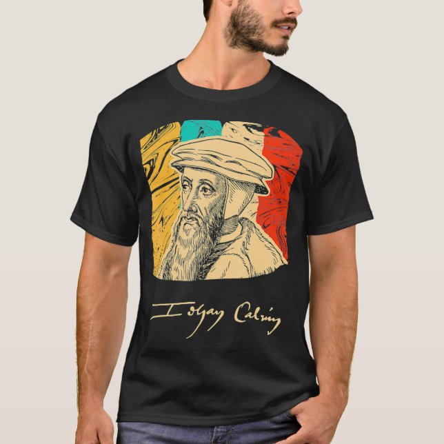 John Calvin Pastor Figura histórica da camisa retr (Frente)