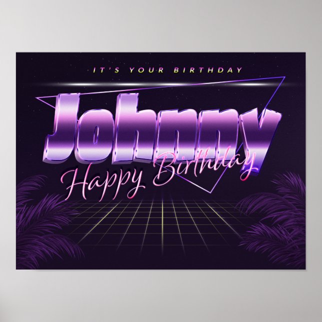 Johnny Name Vorname lila retro Poster Geburtstag (Frente)