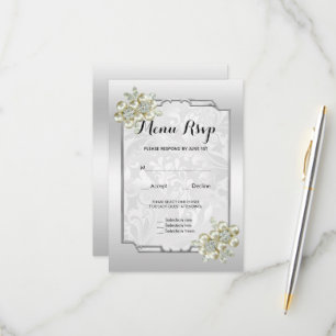 Joia Floral Elegante, RSVP de Menu de Casamento em