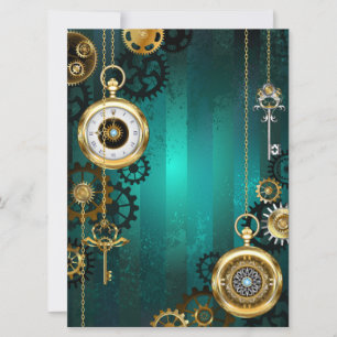 Joia Steampunk Relógio em um Fundo Verde