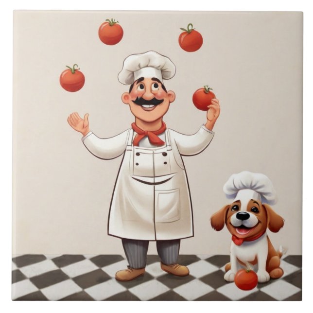 Jolly Chef: French Cook Juggling Tomatoes with dog (Frente)