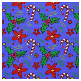 Jolly Christmas Poinsettia Holly Candy Cane tecido