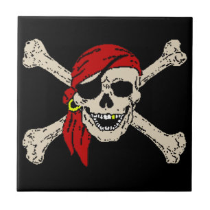 Jolly Roger Pirate Skull Bones Red Bandanna