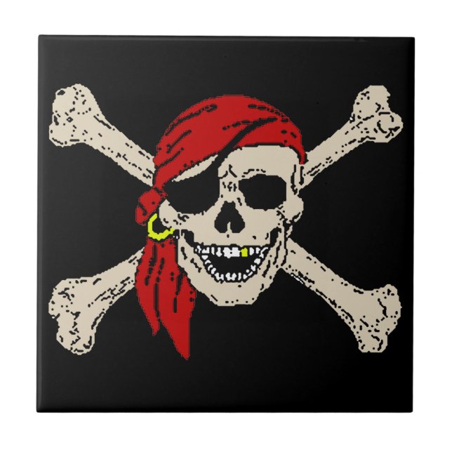 Jolly Roger Pirate Skull Bones Red Bandanna (Frente)