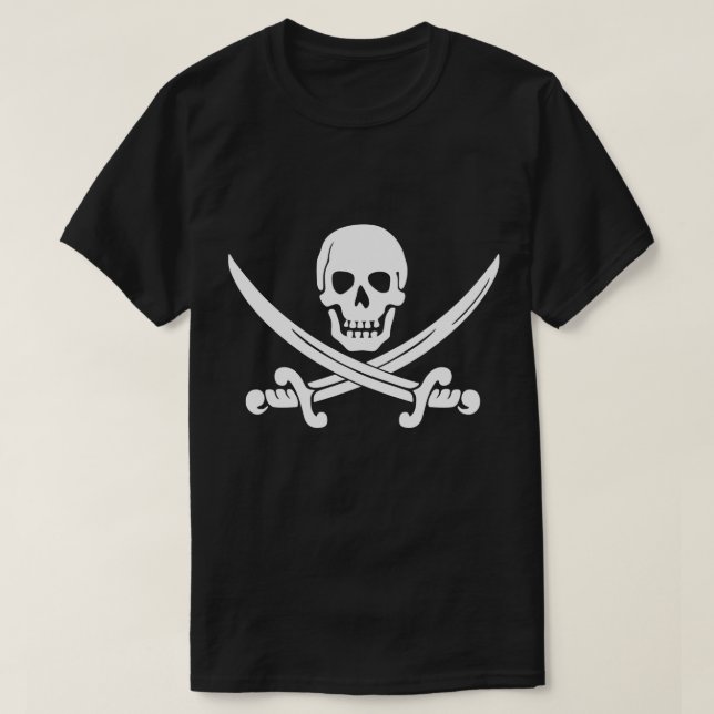 Jolly Rogers Pirate Mens Camiseta Negra (Frente do Design)