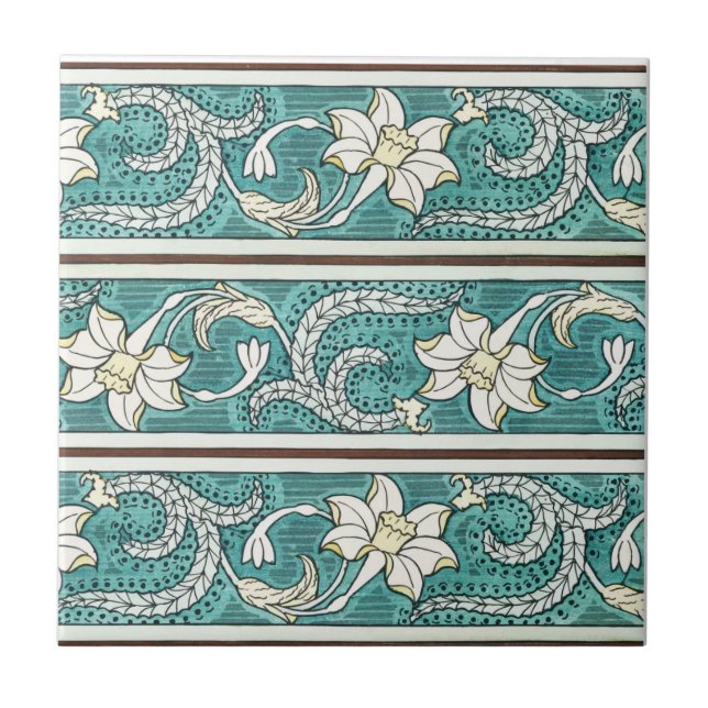 Jonquil Stripe Art Nouveau Azulejo cerâmico (Frente)