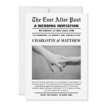 Jornal de primeira página do convite para casament