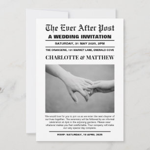 Jornal de primeira página do convite para casament