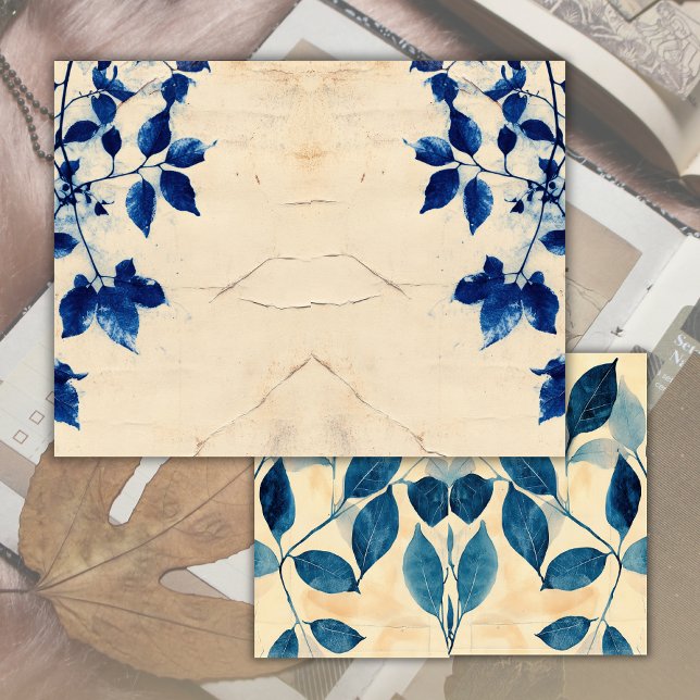 Jornal Sucata de Folhas Antigas Azul Vegetação Vin (Criador carregado)