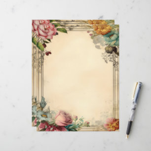 Jornalzinho Floral Rosa Amarelo Azul Vintage