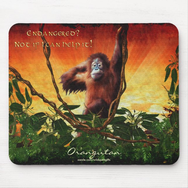 Jovem Orangutan & Jungle Sunrise Art Mousepad (Frente)
