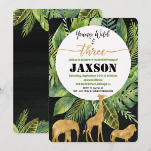 Jovem selvagem e ouro de convite de aniversário d