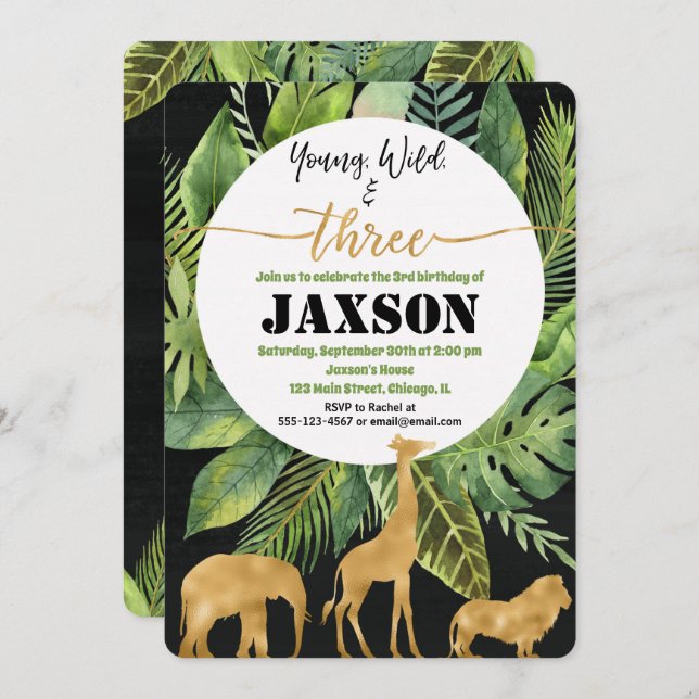 Jovem selvagem e ouro de convite de aniversário de (Frente/Verso)
