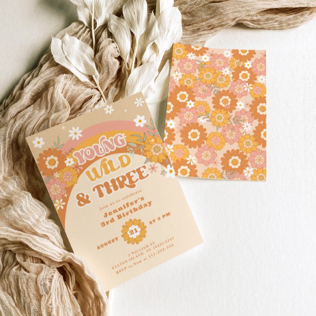 Jovem selvagem e três anos retro Convite (Criador carregado)