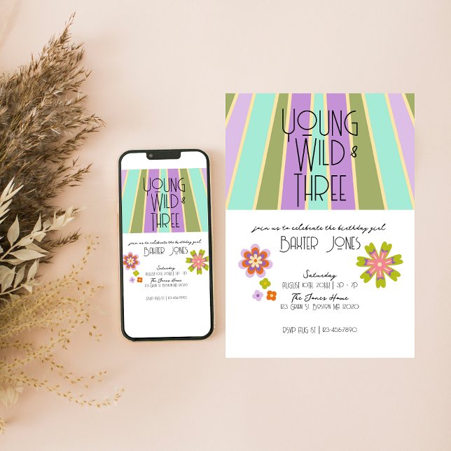 Jovem, Selvagem & Três | Convite de 3º Aniversário (Criador carregado)