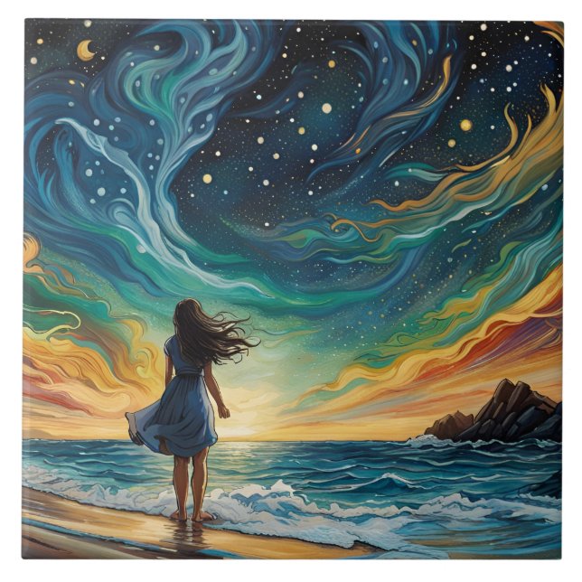 Jovens olham para as estrelas no mar (Frente)